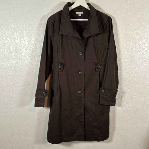 Garnet Hill Eggplant Knee Length Trench Coat Button Details Size 8 - Picture 1 of 7